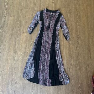 Free People Black and Mauve Paisley Panel Maxi Dress